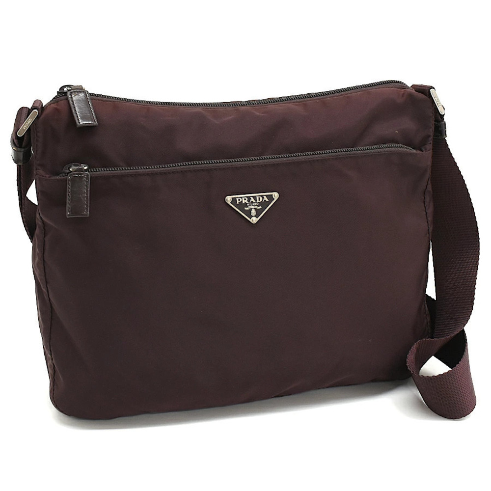 Prada Tessuto Crossbody Bag Bordeaux Purple Brown Triangle Plate